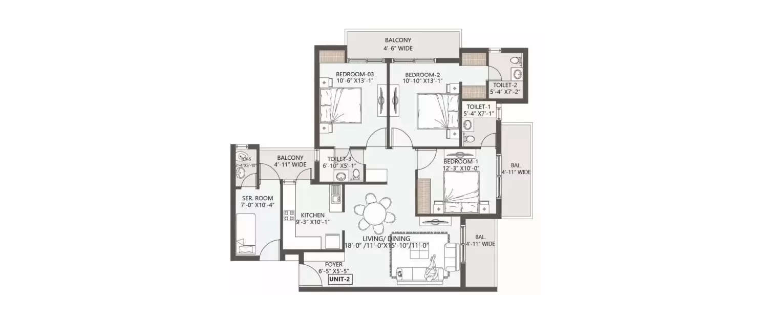 Floor plan for 3 BHK