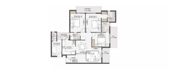 BP Dps Palladio Mastemau - Floor plan 3 BHK 2000 Sq.ft