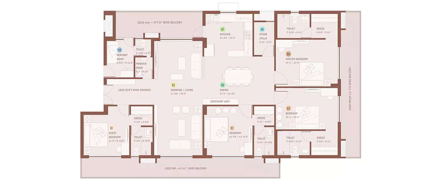 Floor plan for 4 BHK