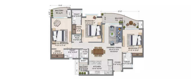 Jashn Elevate Golf City - Floor plan 3 BHK  Sq.ft