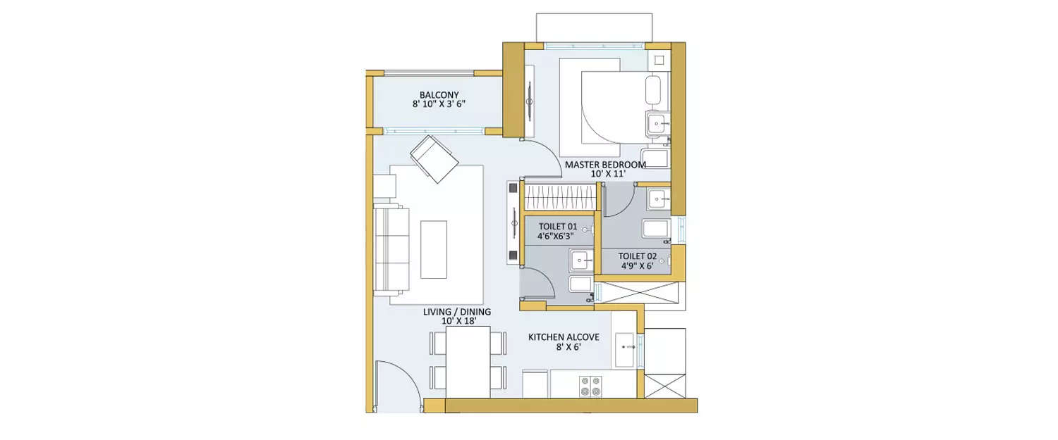 Floor plan for 1 BHK