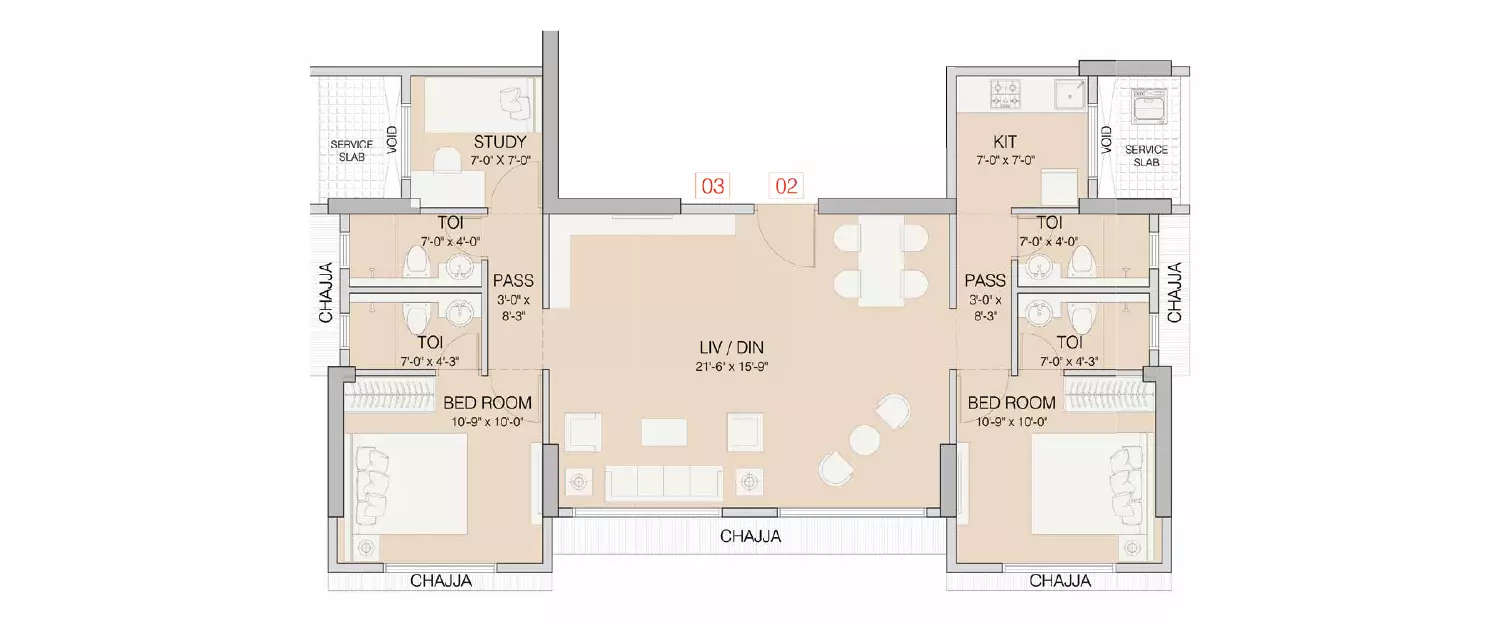 Floor plan for 2.5 BHK