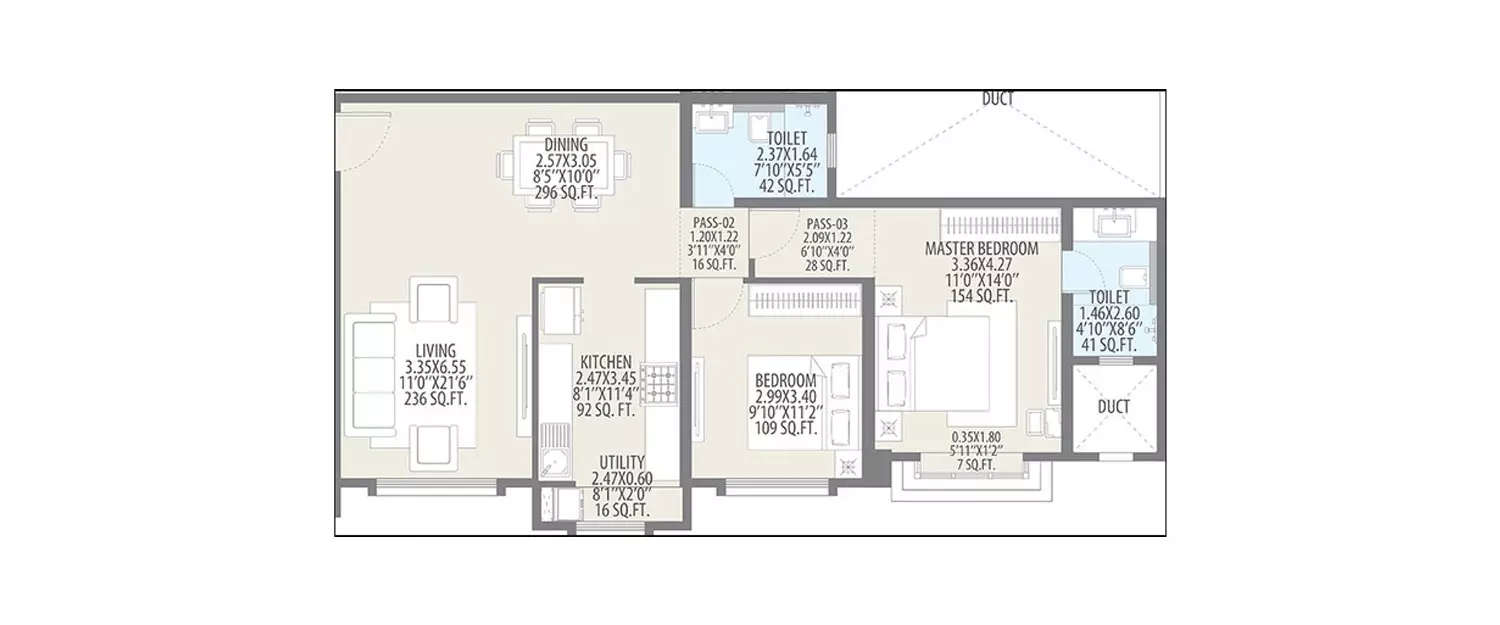 Floor plan for 2 BHK