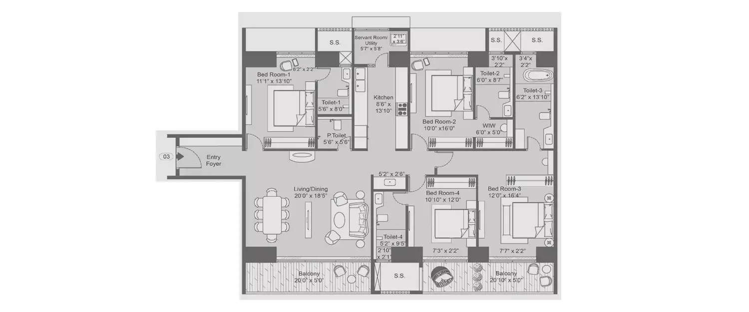 Floor plan for 4 BHK