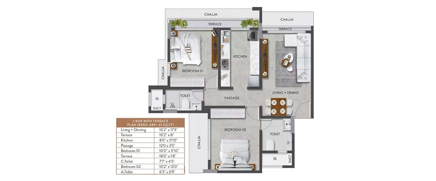 Floor plan for 2 BHK