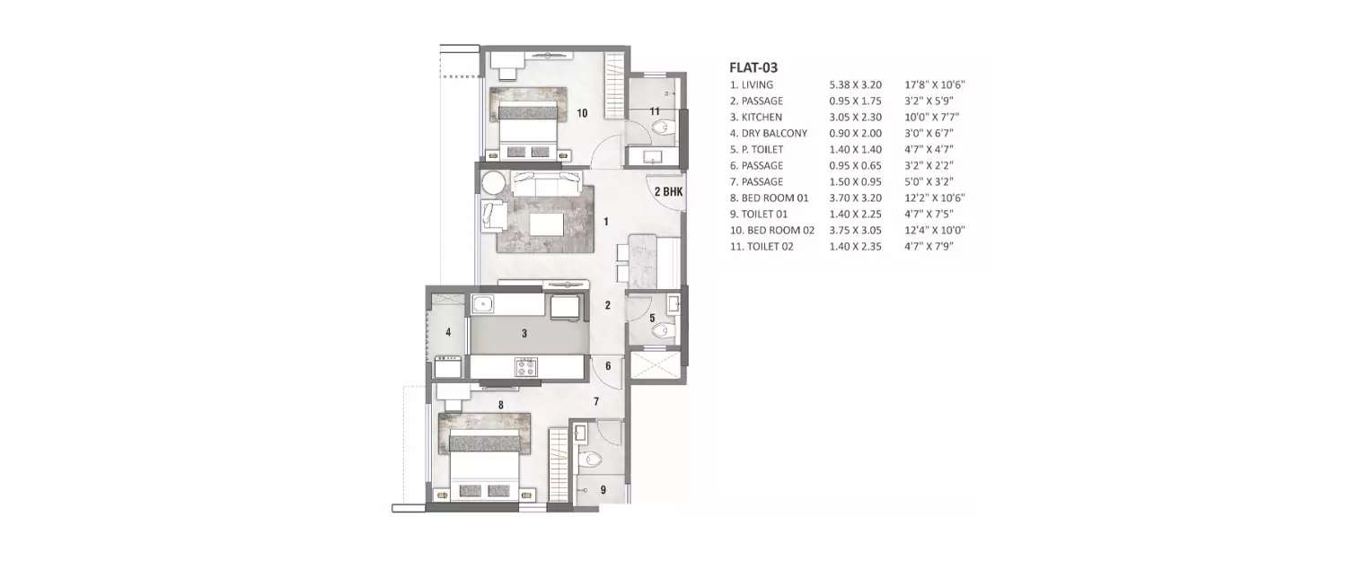 Floor plan for 2 BHK