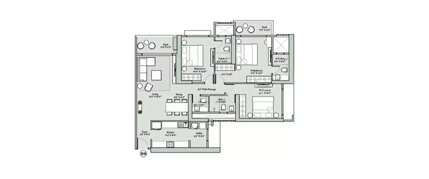 Floor plan for 3 BHK