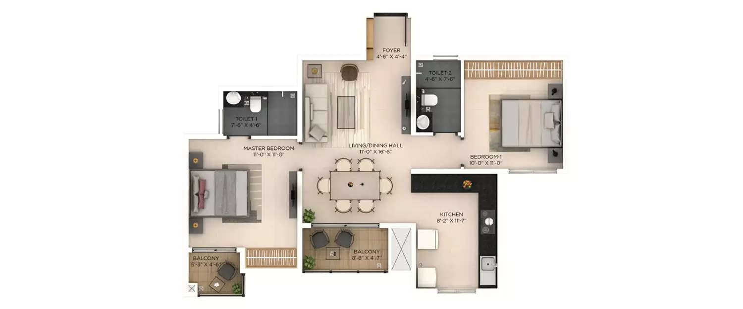 Floor plan for 2 BHK