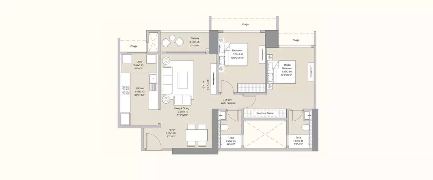 Floor plan for 2 BHK
