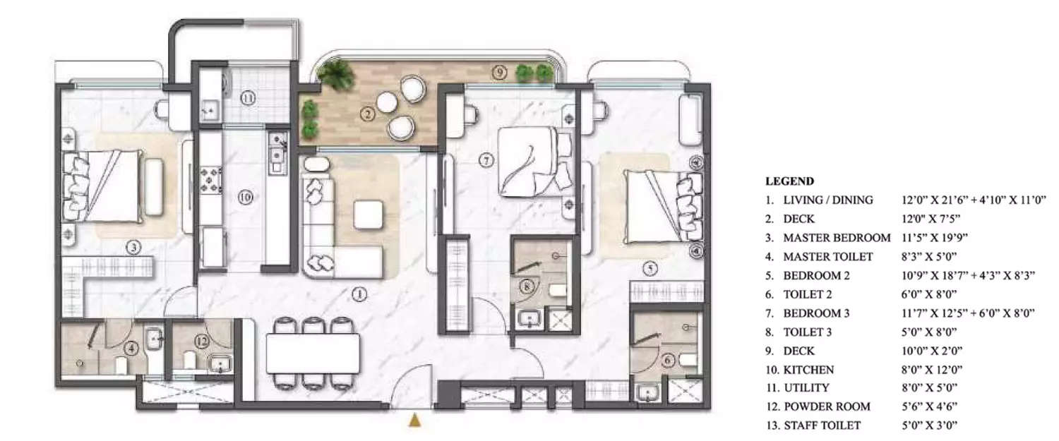 Floor plan for 3 BHK