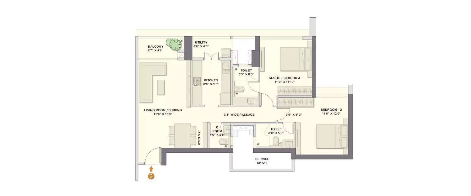 Floor plan for 2 BHK