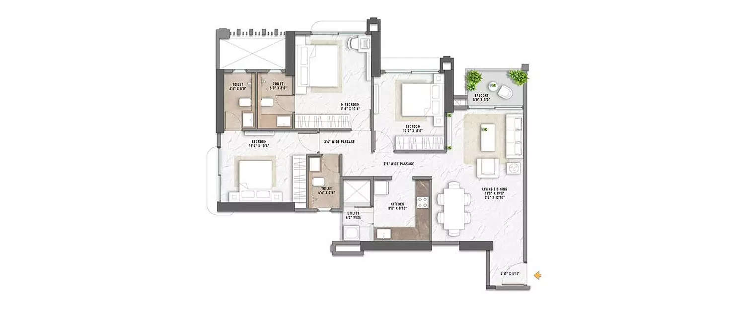 Floor plan for 3 BHK