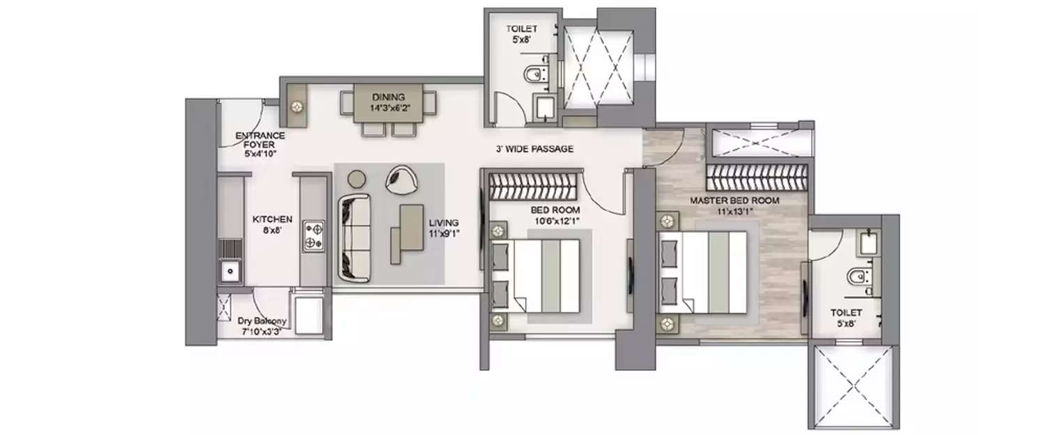 Floor plan for 2 BHK