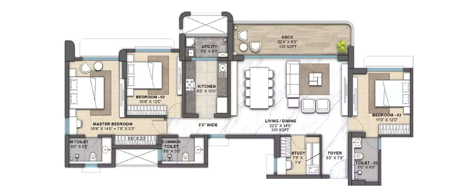 Floor plan for 3.5 BHK