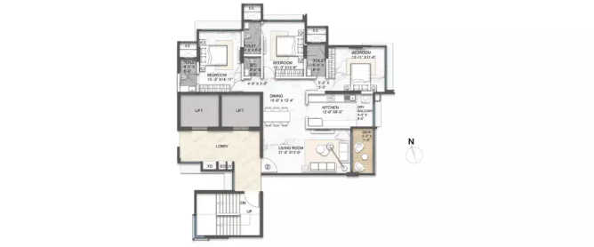 Arkade Aura Santacruz - Floor plan 3 BHK 1217 Sq.ft