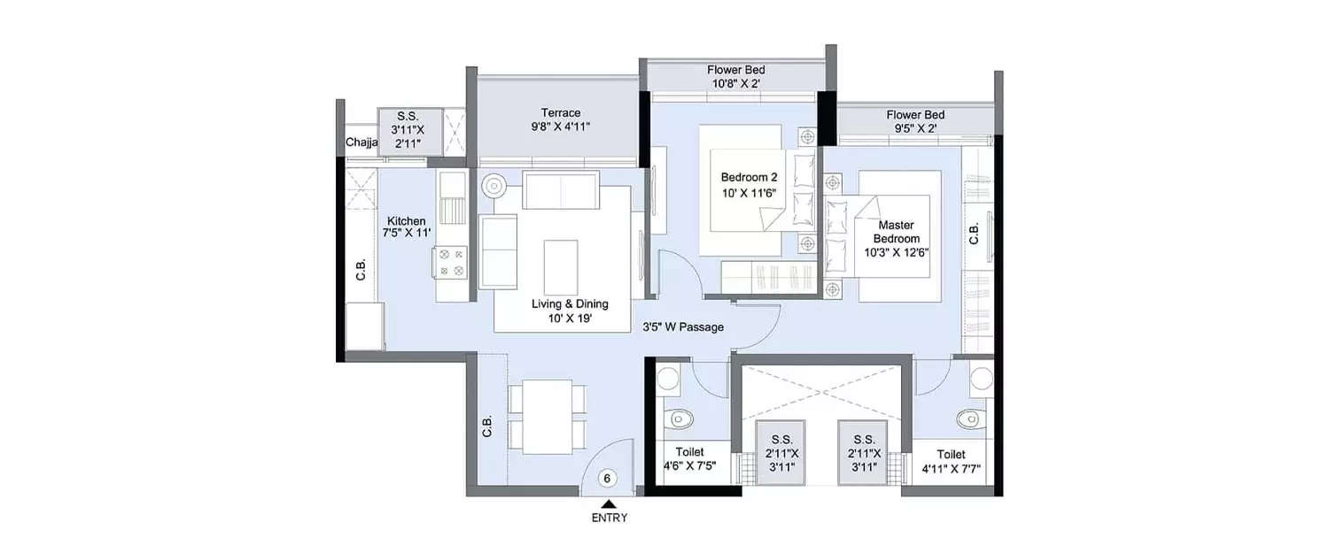 Floor plan for 2 BHK
