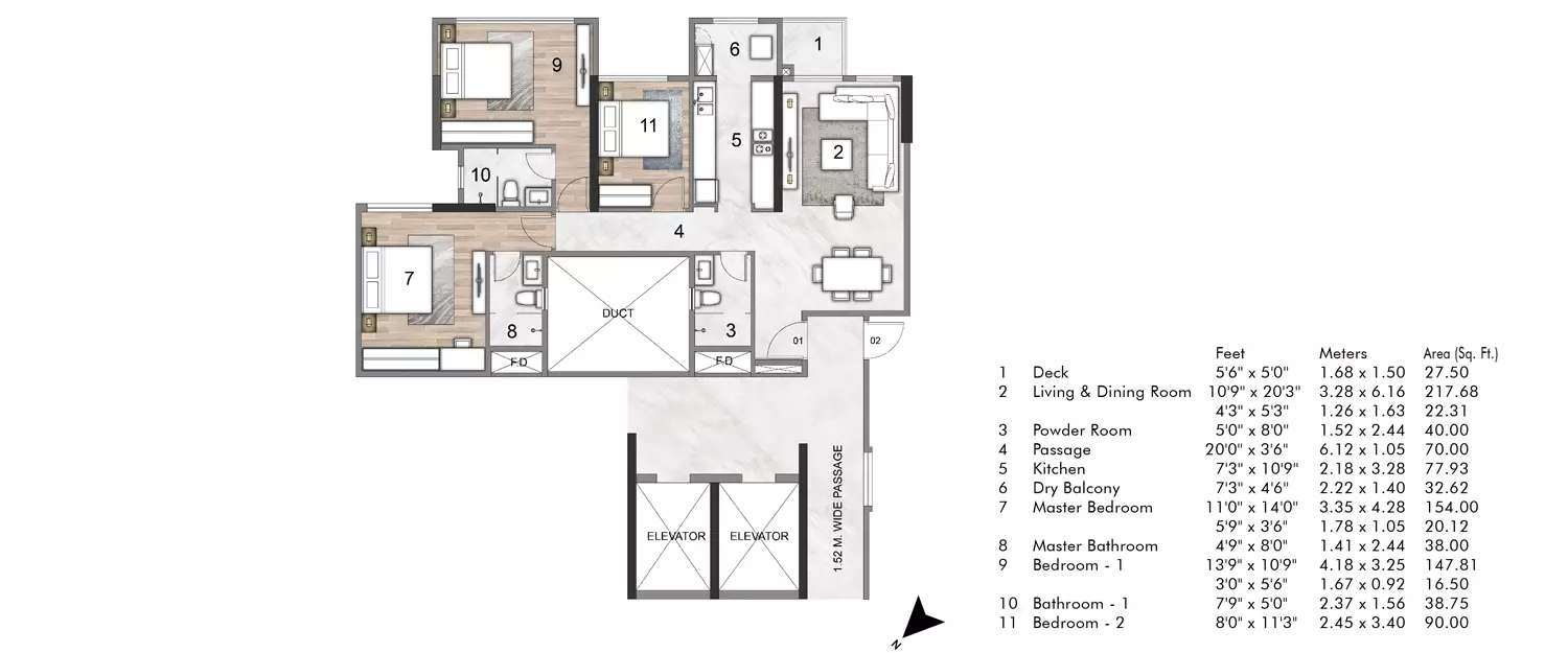 Floor plan for 3 BHK