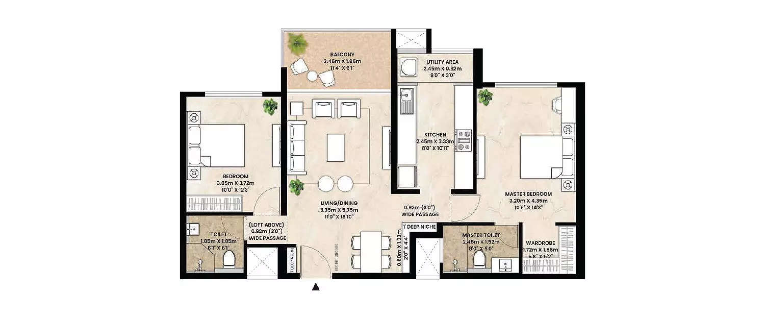 Floor plan for 2 BHK
