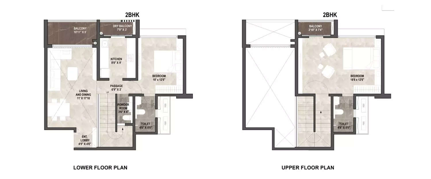 Floor plan for 2 BHK
