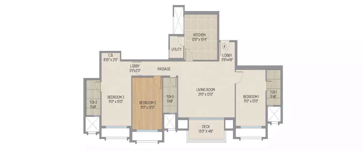 Floor plan for 3 BHK