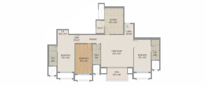 Hiranandani Lake Enclave Ghodbunder Road - Floor plan 3 BHK 1196 Sq.ft
