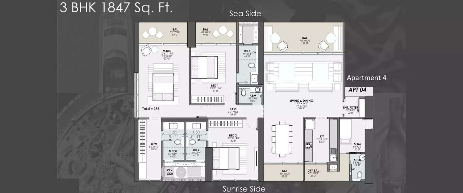 Floor plan for 3 BHK