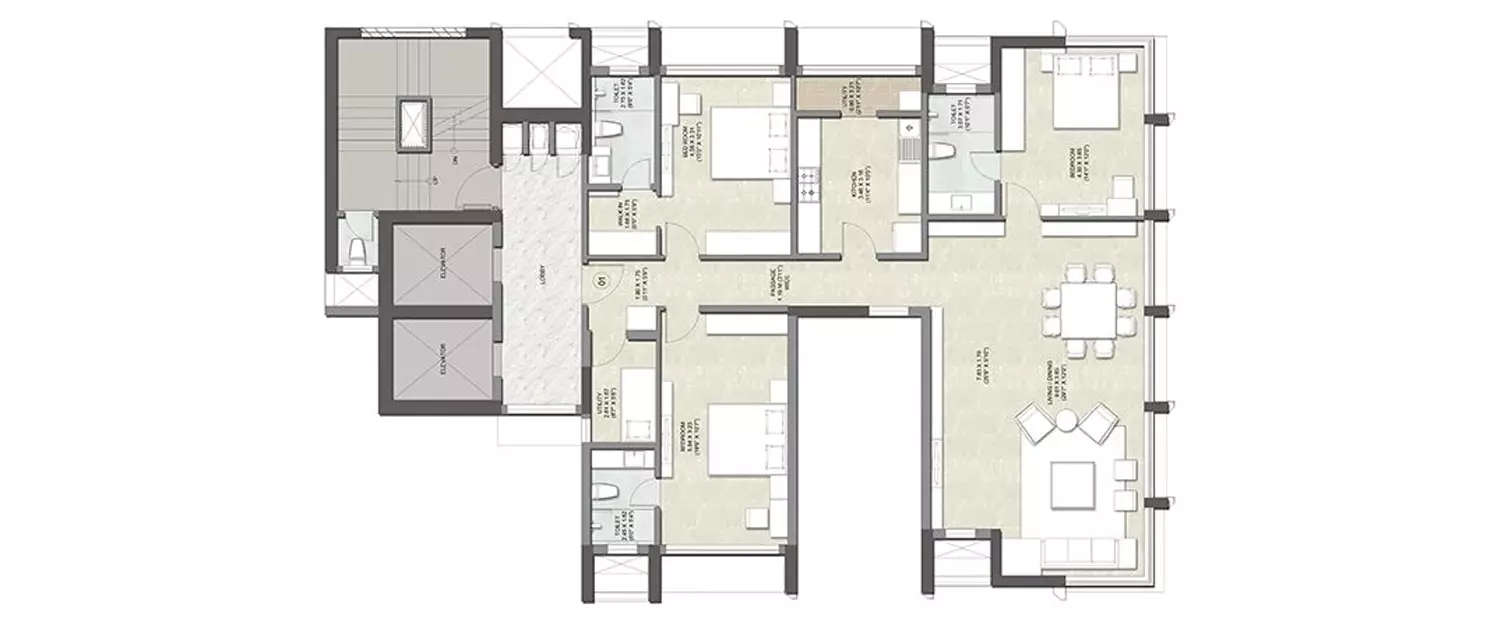Floor plan for 3 BHK