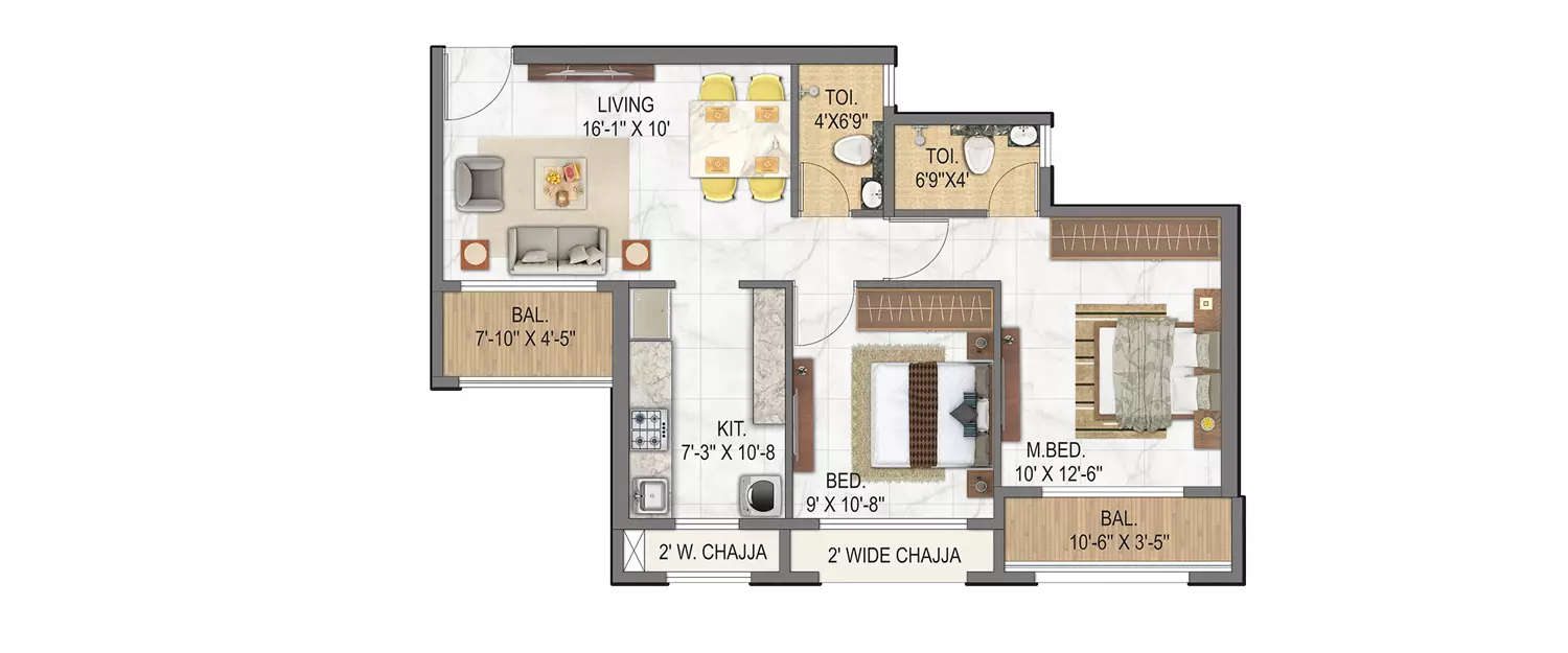 Floor plan for 2 BHK