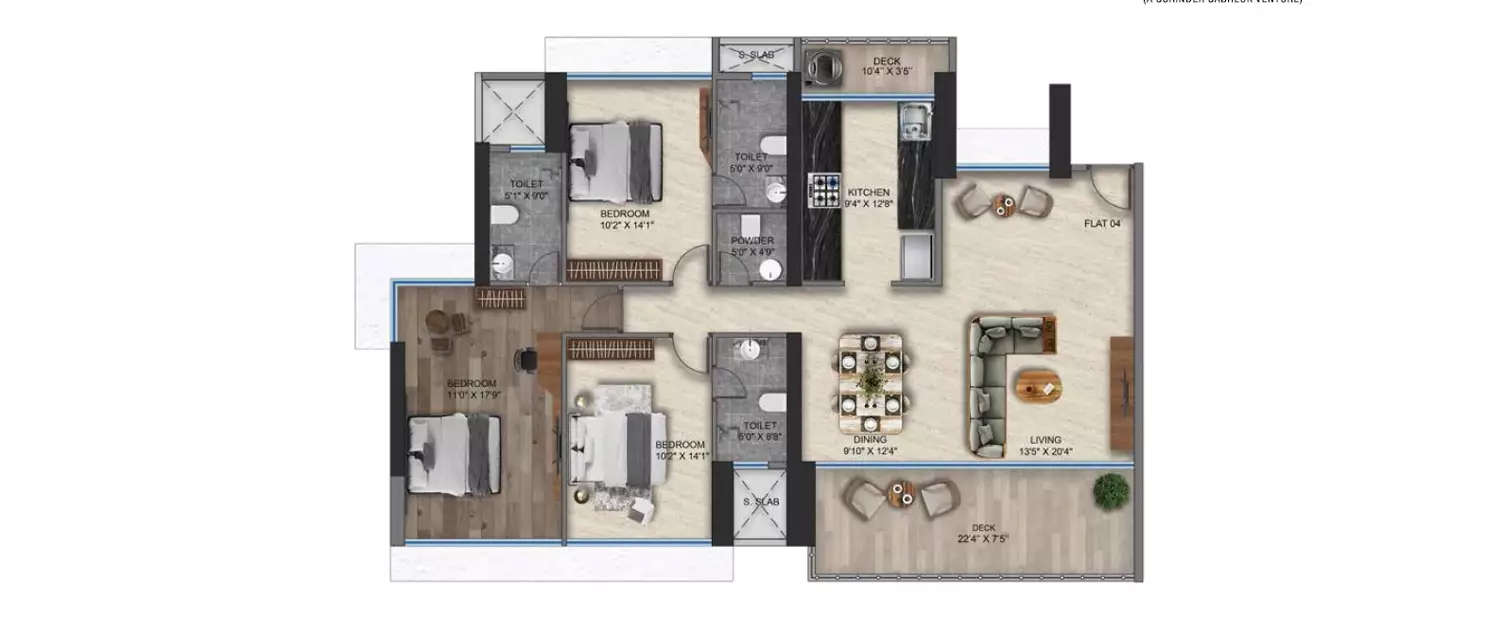 Floor plan for 3 BHK