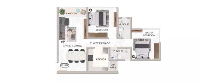 Sheth Chunabhatti Sion - Floor plan 2 BHK 677 Sq.ft