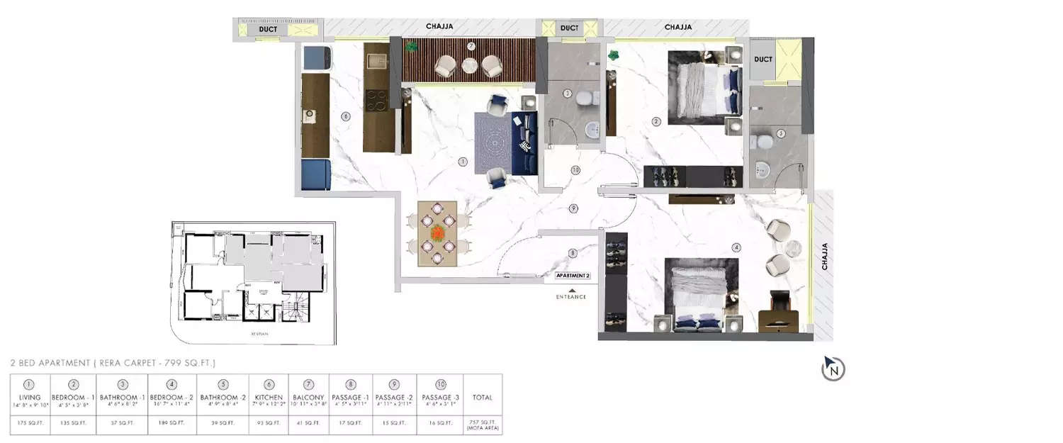 Floor plan for 2 BHK