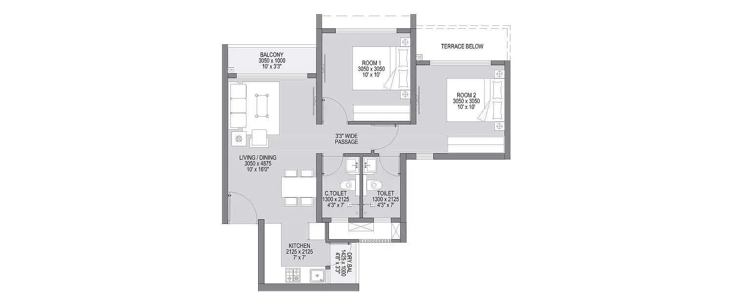 Floor plan for 2 BHK