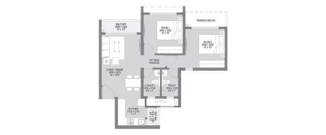 Godrej Forest Grove Mamurdi - Floor plan 2 BHK 630 Sq.ft