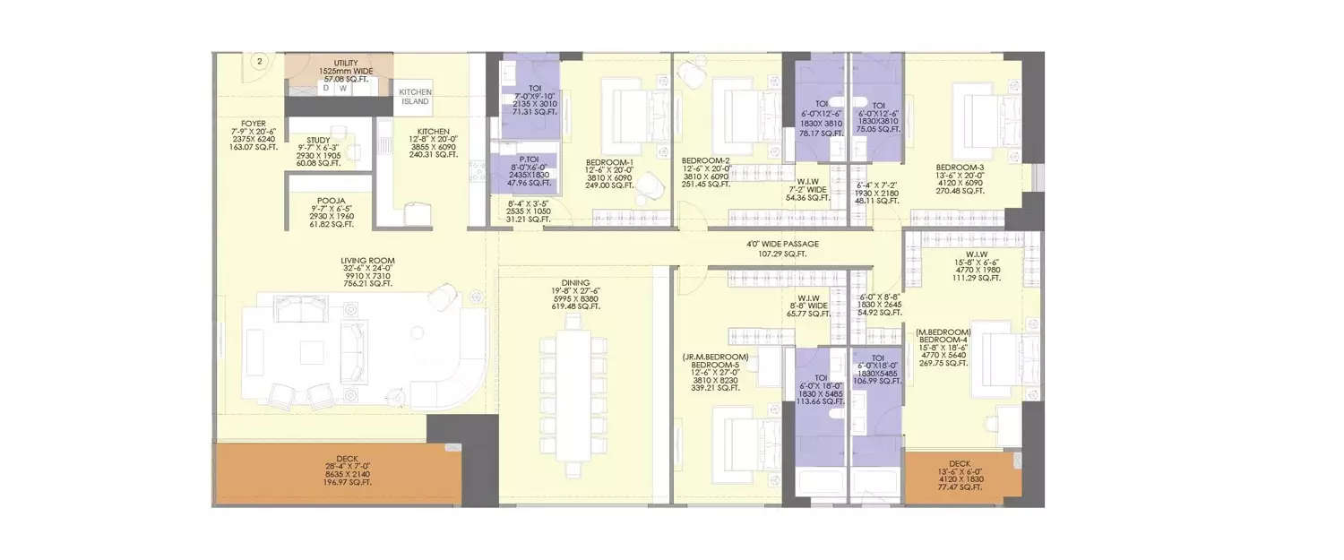 Floor plan for 5 BHK