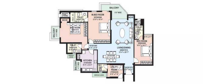 DLF The Belaire Sector 54 Gurgaon - Floor plan 3 BHK 2282 Sq.ft