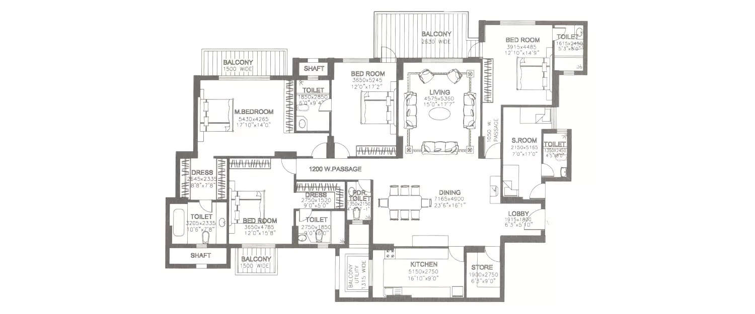 Floor plan for 4 BHK