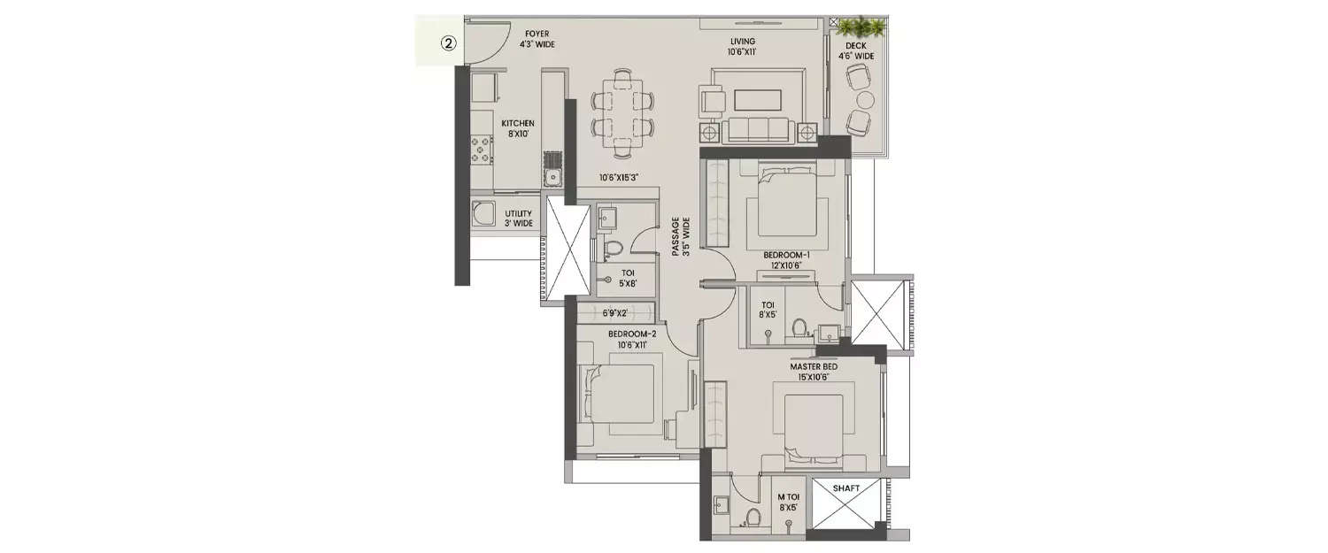 Floor plan for 3 BHK