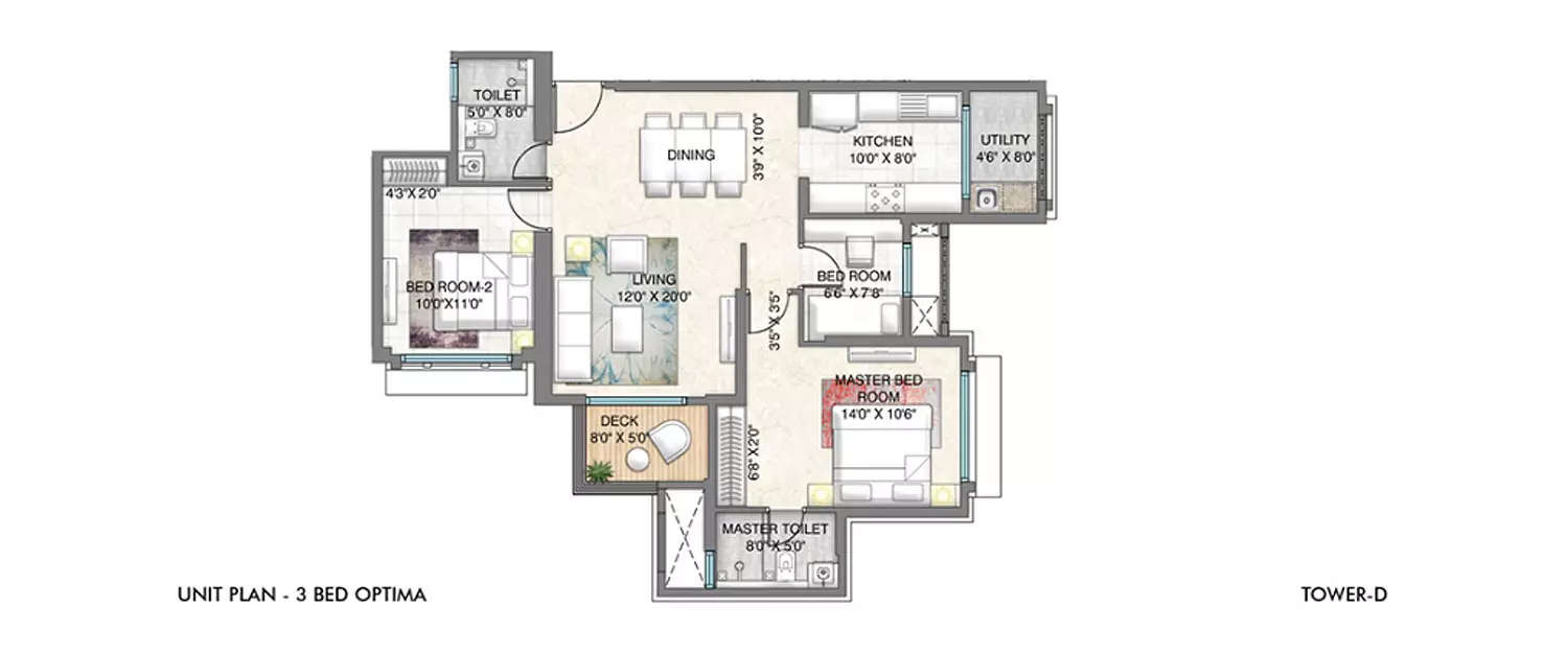 Floor plan for 3 BHK