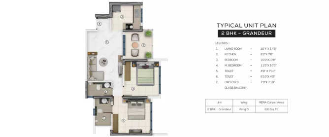 Purva Clermont Chembur - Floor plan 2 BHK 616 Sq.ft
