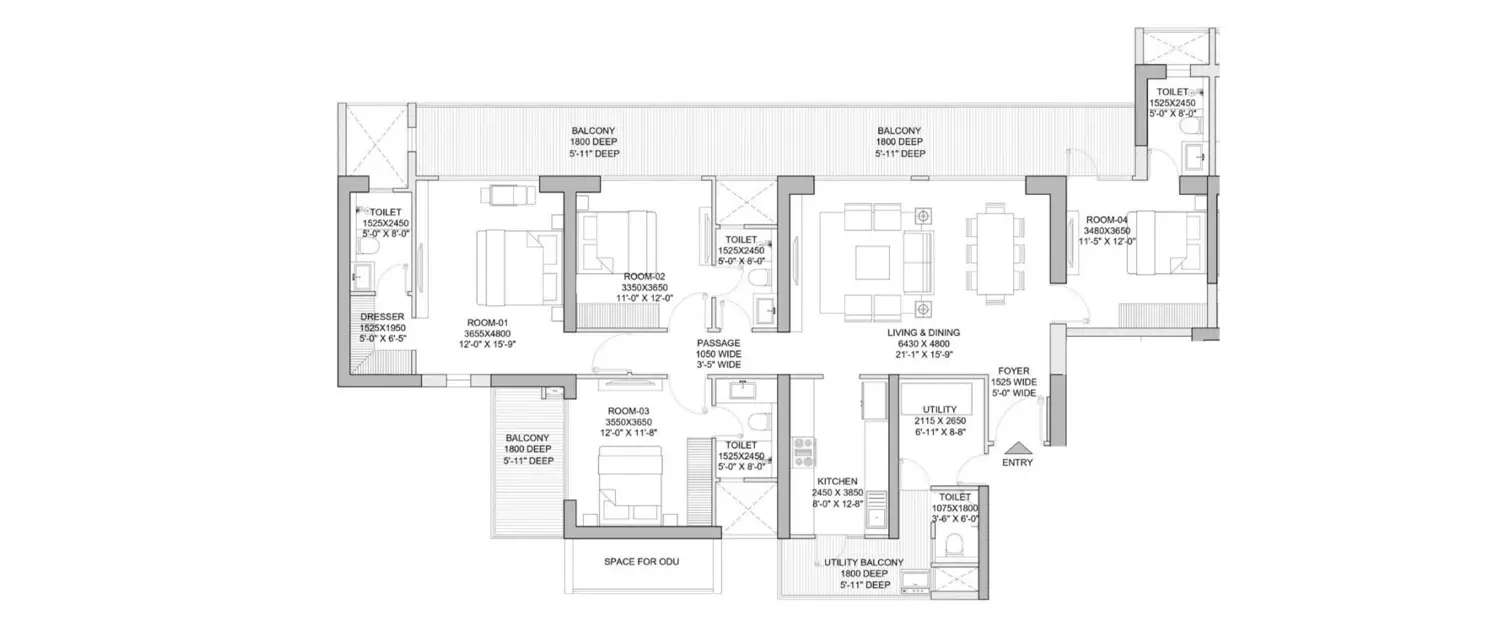 Floor plan for 4 BHK