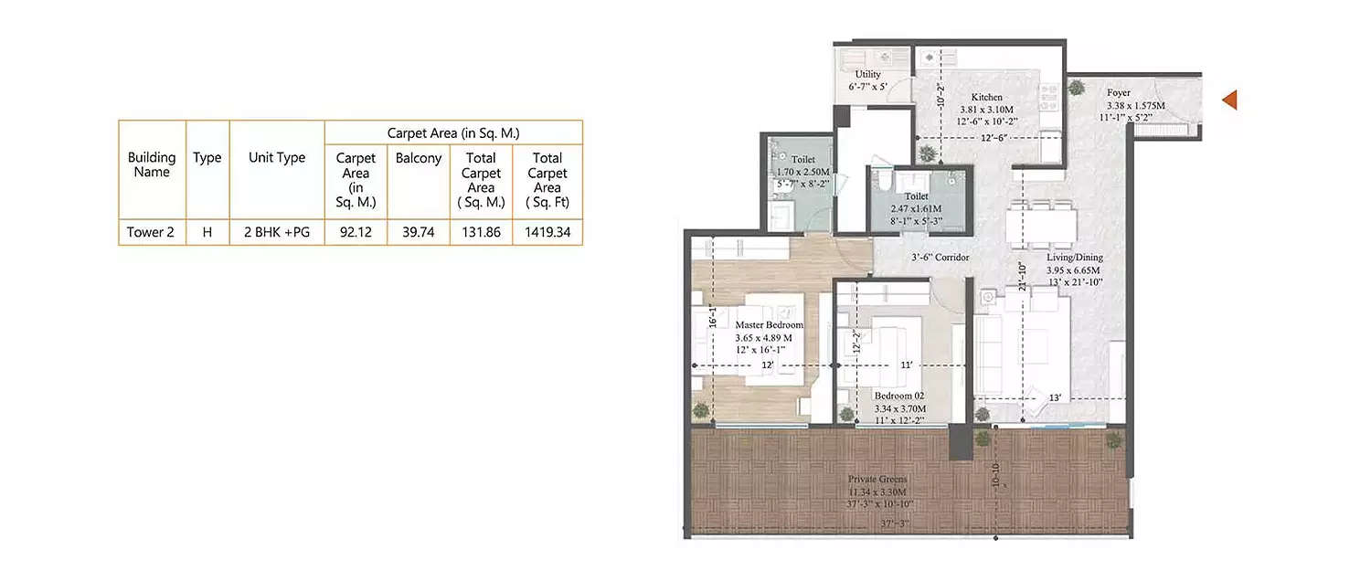 Floor plan for 2 BHK