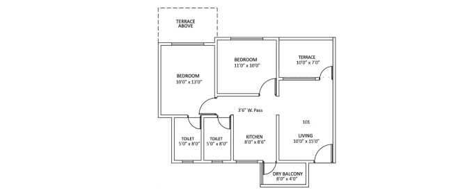 Kolte Patil Umang Premiere Wagholi - Floor plan 2 BHK 885 Sq.ft