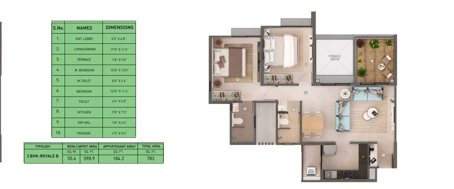 Floor plan for 2 BHK