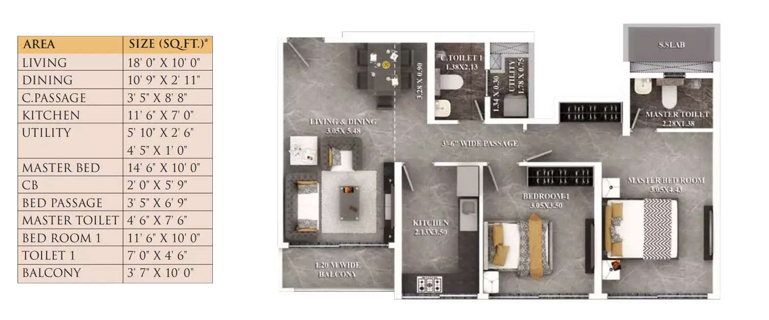 Floor plan for 2 BHK