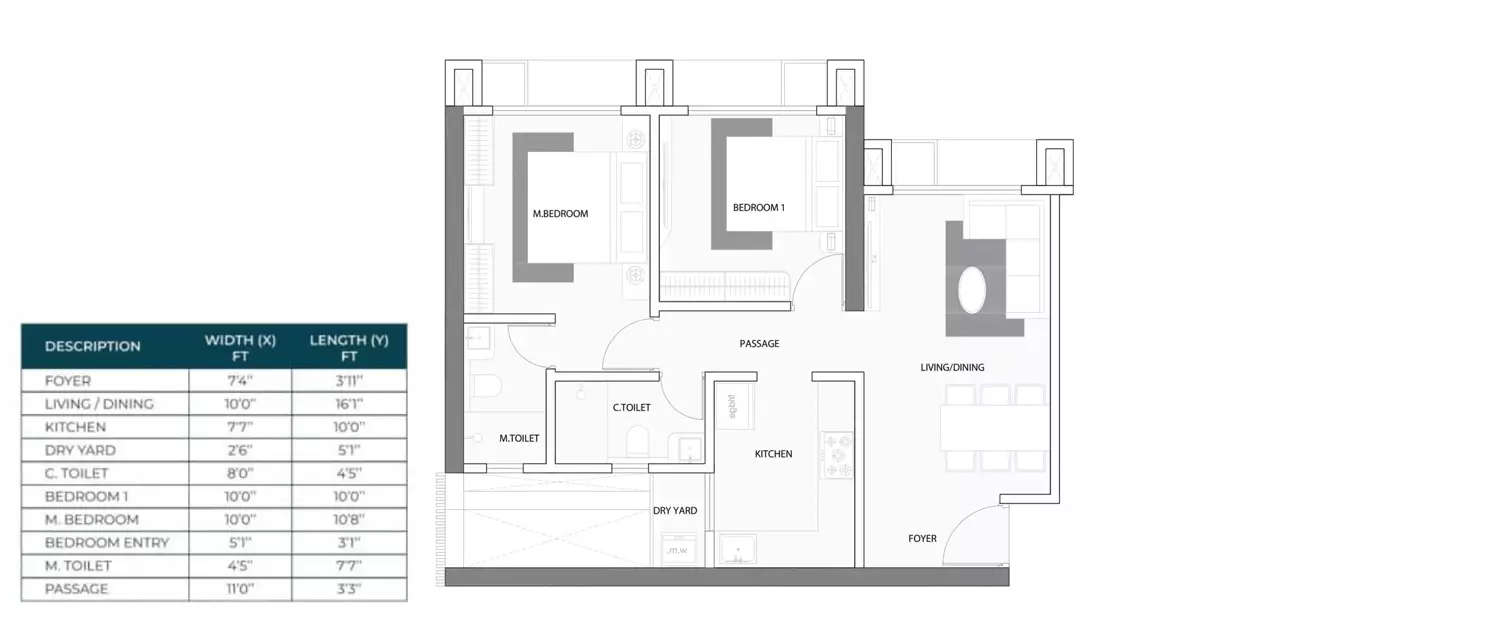 Floor plan for 2 BHK