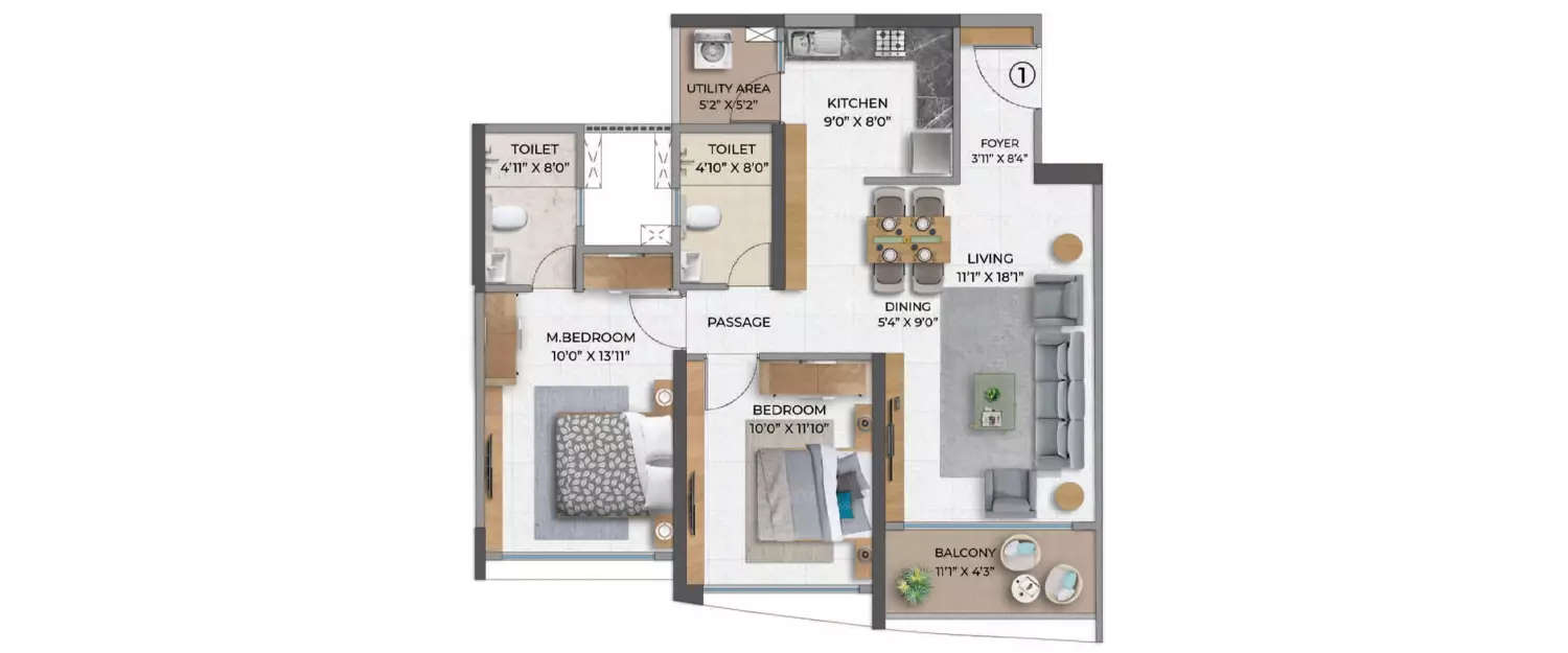 Floor plan for 2 BHK