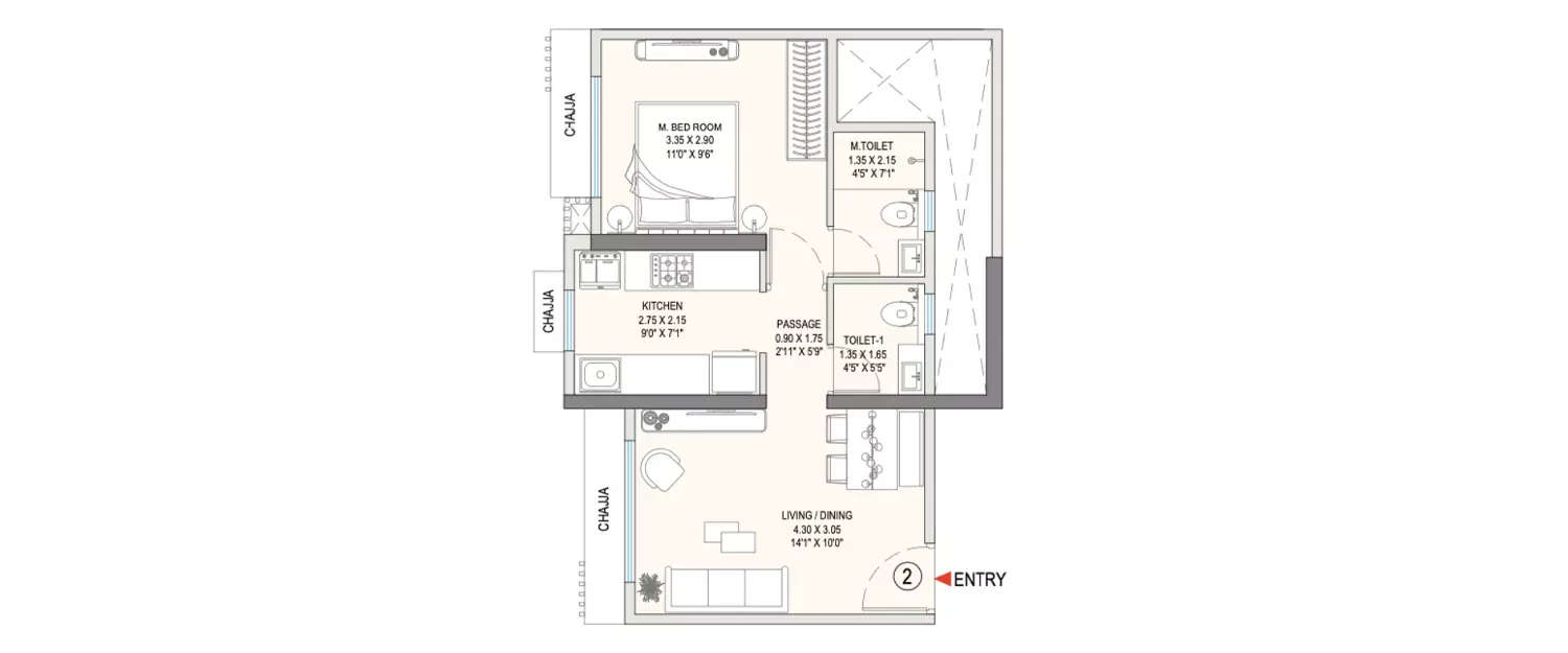 Floor plan for 1 BHK