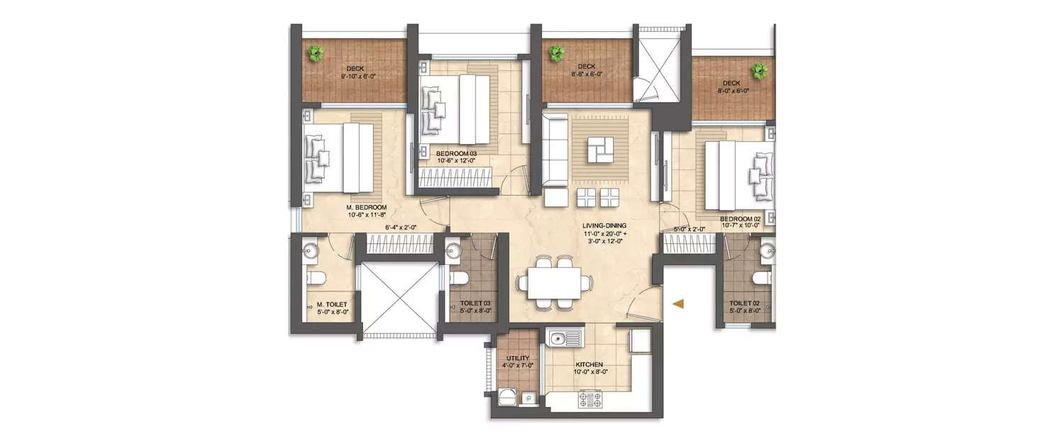 Floor plan for 3 BHK