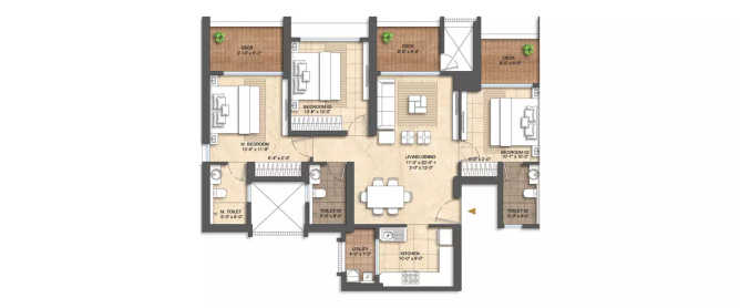 Lodha Aura Wadala - Floor plan 3 BHK 1116 Sq.ft