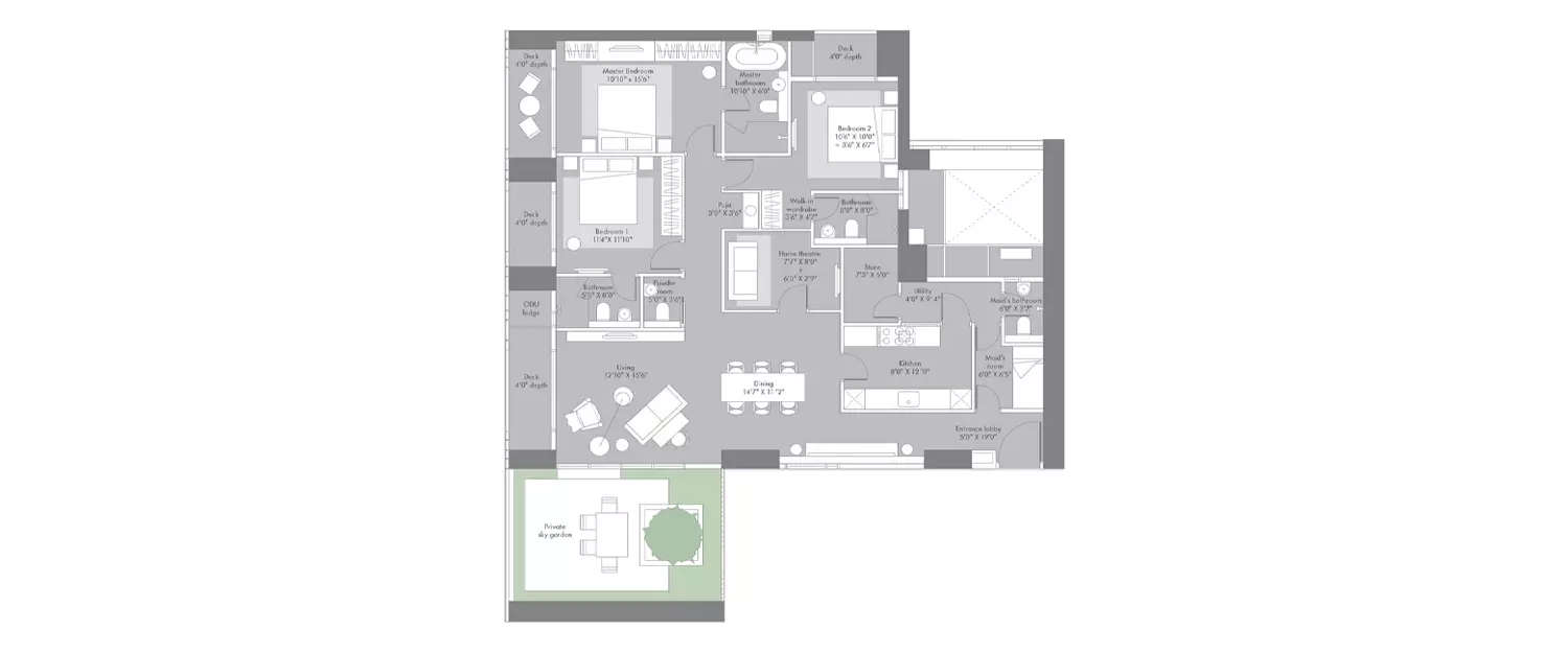Floor plan for 3 BHK